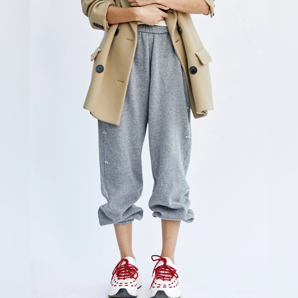 Clare V. Crystal Embellished Sweatpants in Grey Melange | XXL | GUC